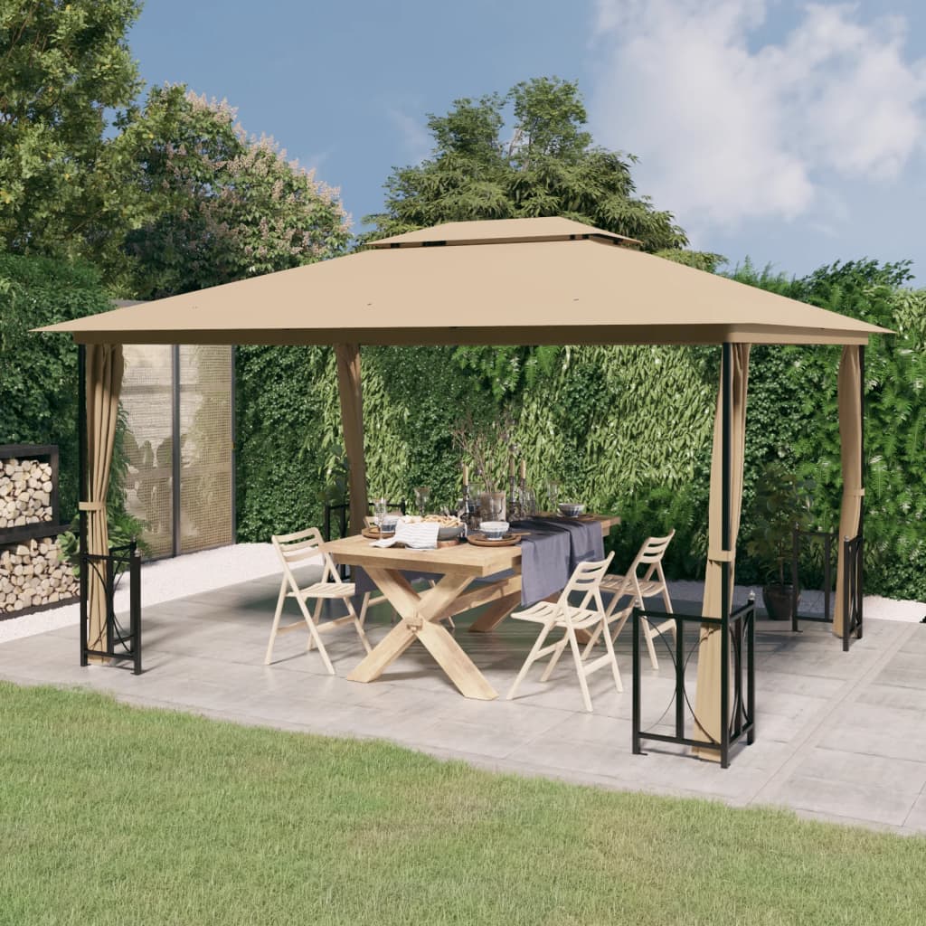 Arbor de Vidaxl con paredes laterales y techo doble 3x4 m taupe