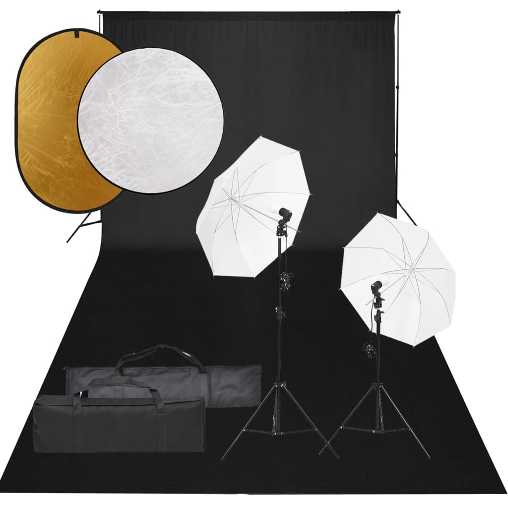 Vidaxl Photo Studio Set mat dem Luuchte Set, Hannergrond a Reflektor