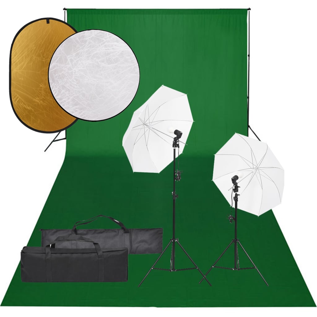 Vidaxl Photo Studio Conjunto de iluminación, fondo y reflector