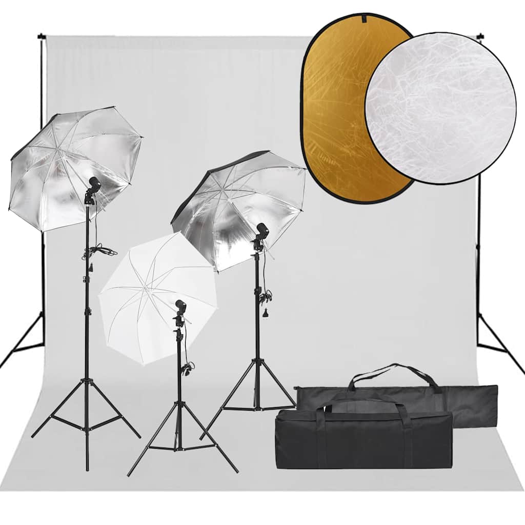 Vidaxl Photo Studio -Set mit Beleuchtungssatz, Hintergrund und Reflektor