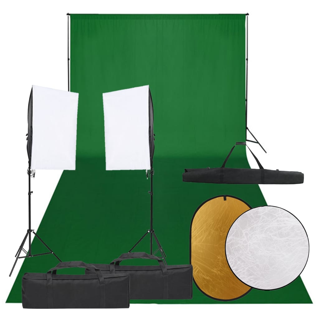 Vidaxl Photo Studio Set med belysningssæt, baggrund og reflektor