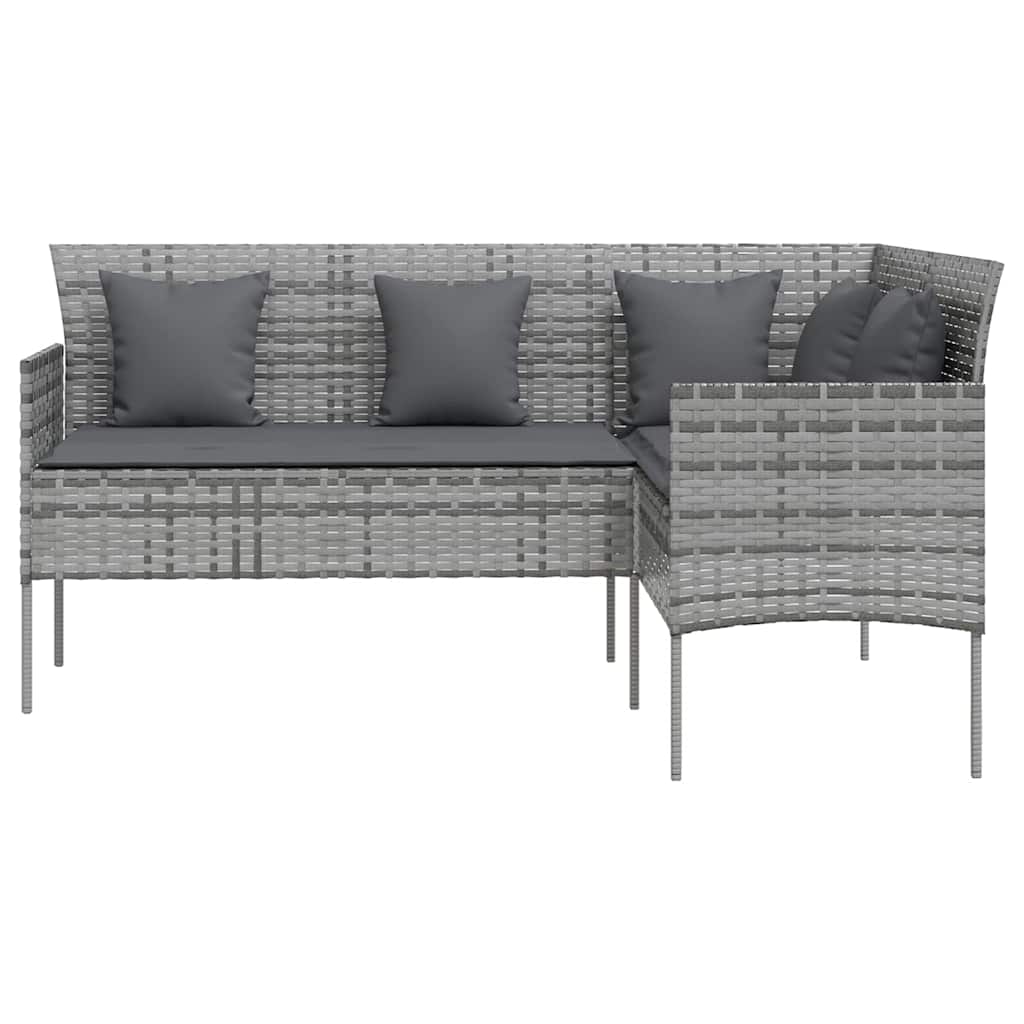 Vidaxl loungebank met kussens l-vormig poly rattan grijs