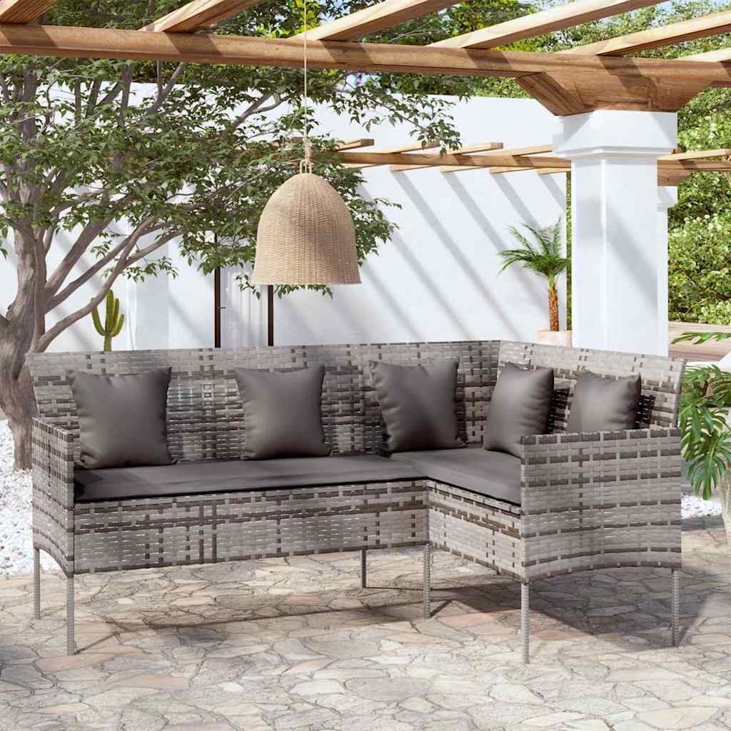 Vidaxl loungebank met kussens l-vormig poly rattan grijs