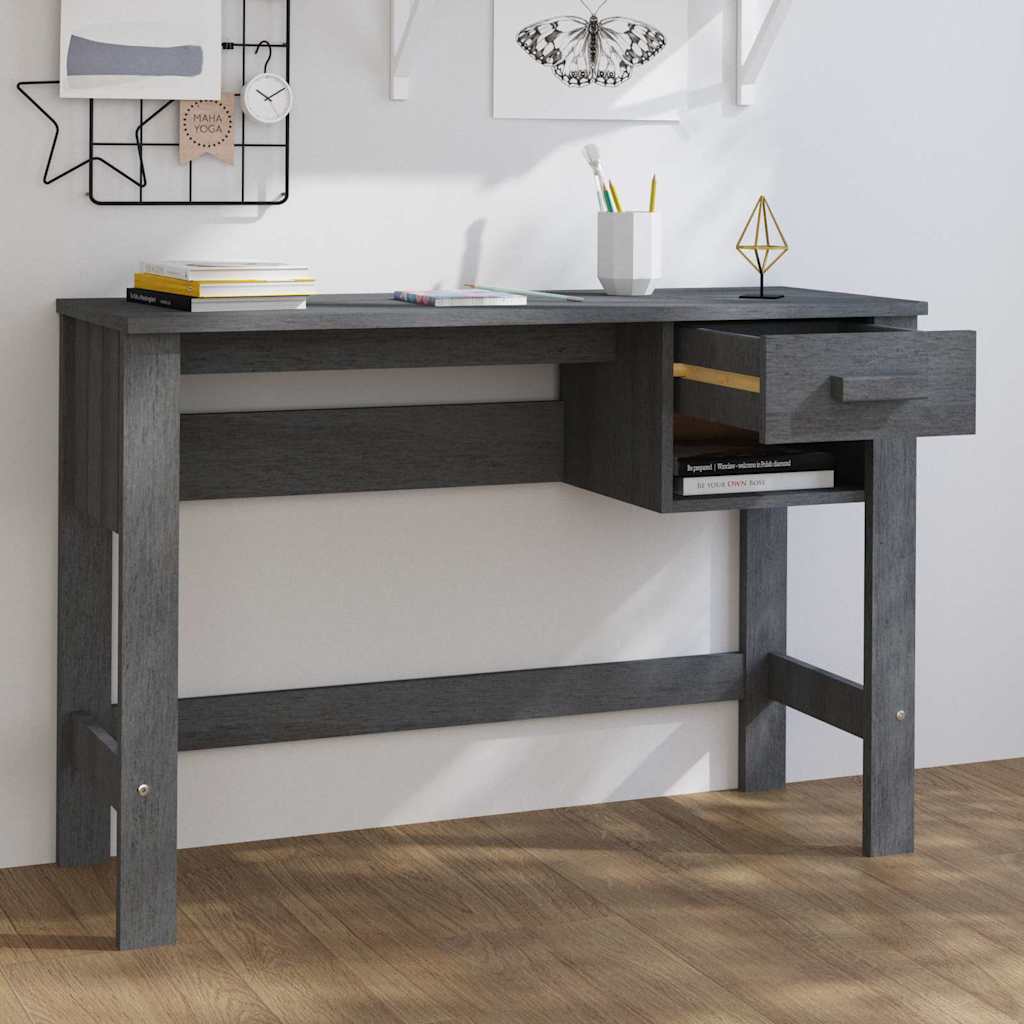 Vidaxl bureau hamar 110x40x75 cm massief grenenhout donkergrijs