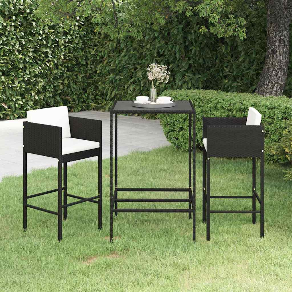 Vidaxl 3-delige tuinbarset met kussens poly rattan zwart
