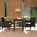 Vidaxl 3-delige tuinset met kussens poly rattan zwart
