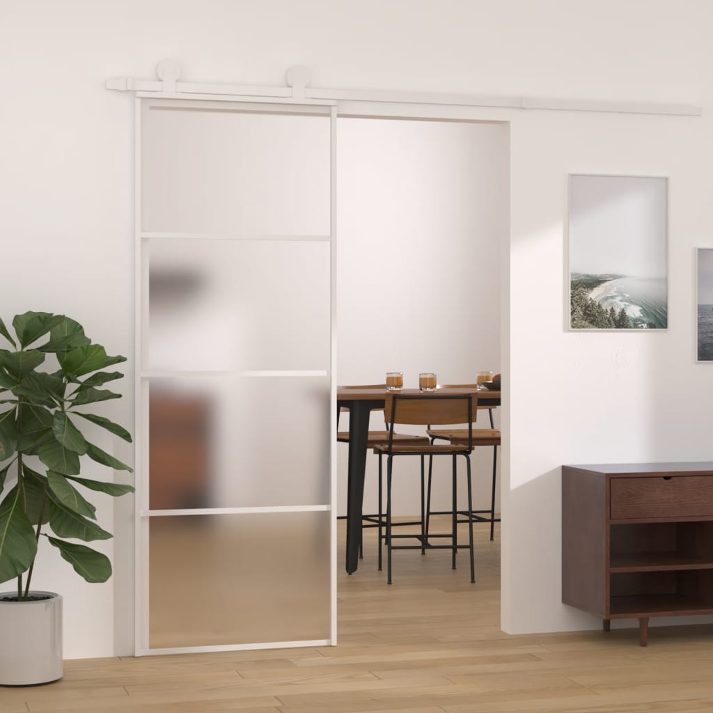 Vidaxl Sliding Porte 76x205 cm Verre ESG mate et aluminium blanc