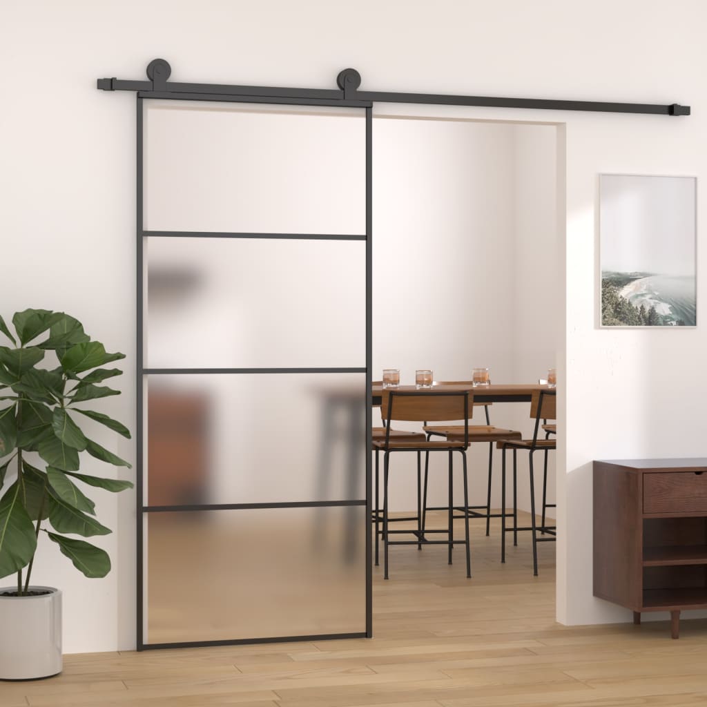 Puerta corredera de Vidaxl 90x205 cm de vidrio ESG mate y negro de aluminio