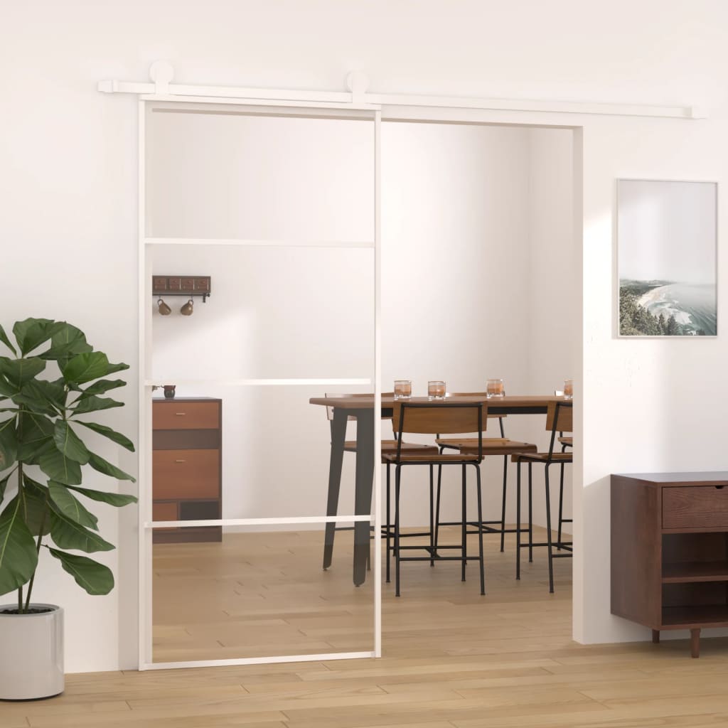 Vidaxl Porte coulissante 90x205 cm Verre ESG et aluminium blanc