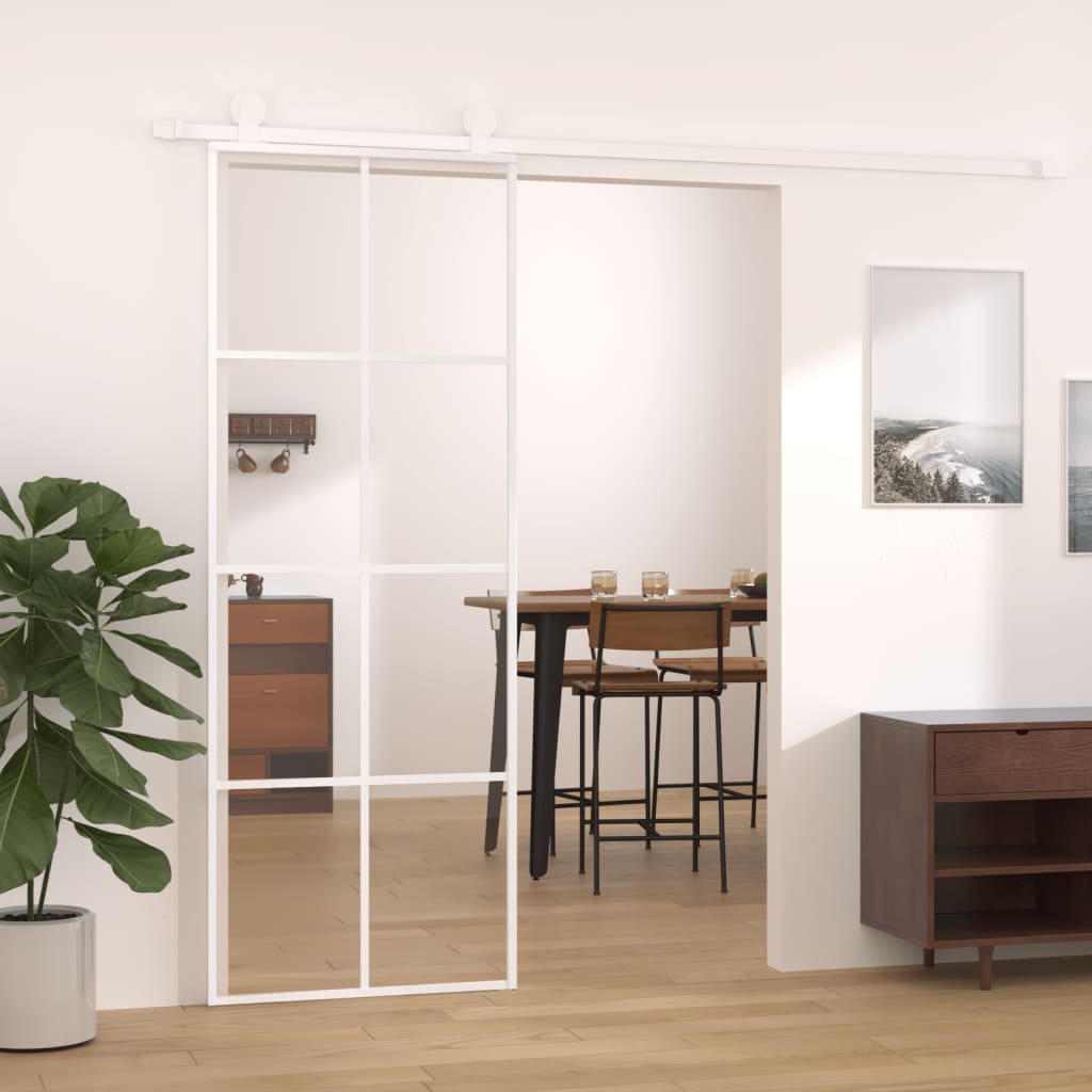 Vidaxl Porte coulissante 76x205 cm Verre ESG et aluminium blanc