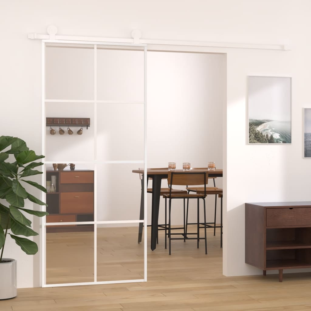 Vidaxl Porte coulissante 90x205 cm Verre ESG et aluminium blanc