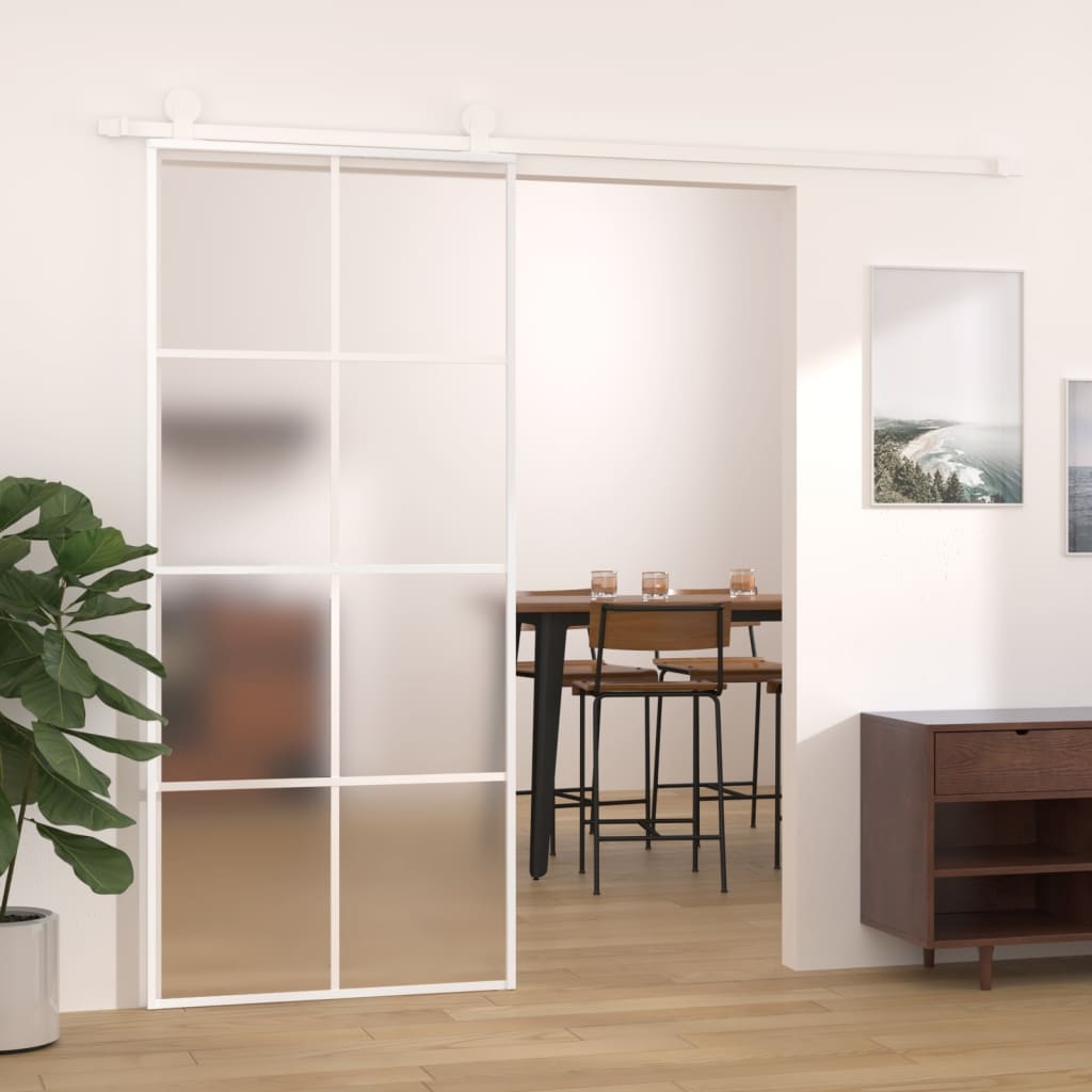 Vidaxl skyvedør 90x205 cm matt ESG -glass og aluminiumshvit