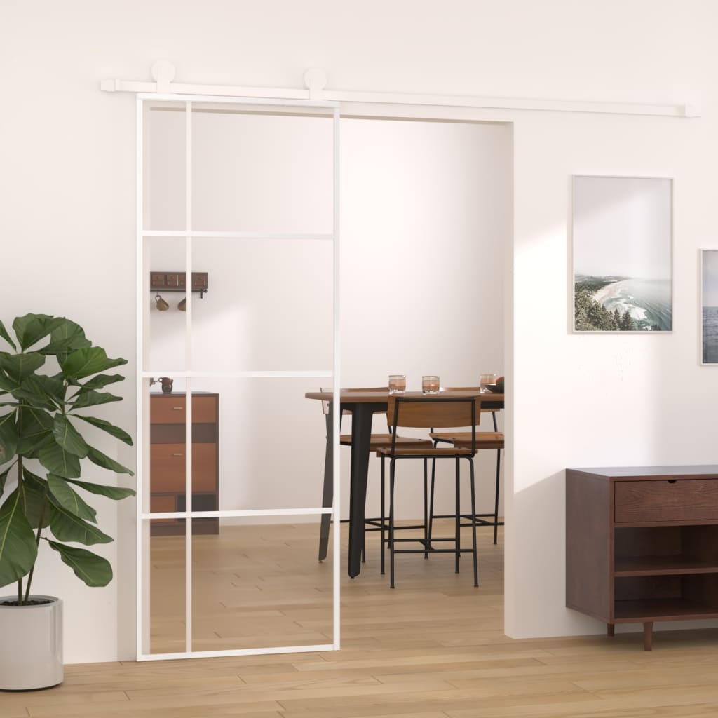 Vidaxl Schiebetür 76x205 cm ESG -Glas und Aluminium weiß