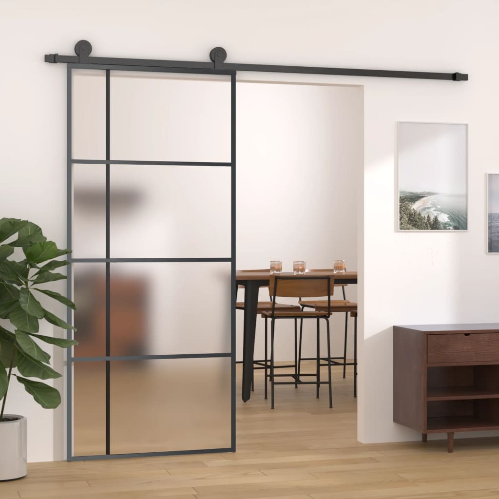 Porta scorrevole Vidaxl 90x205 cm ESG in vetro e nero in alluminio