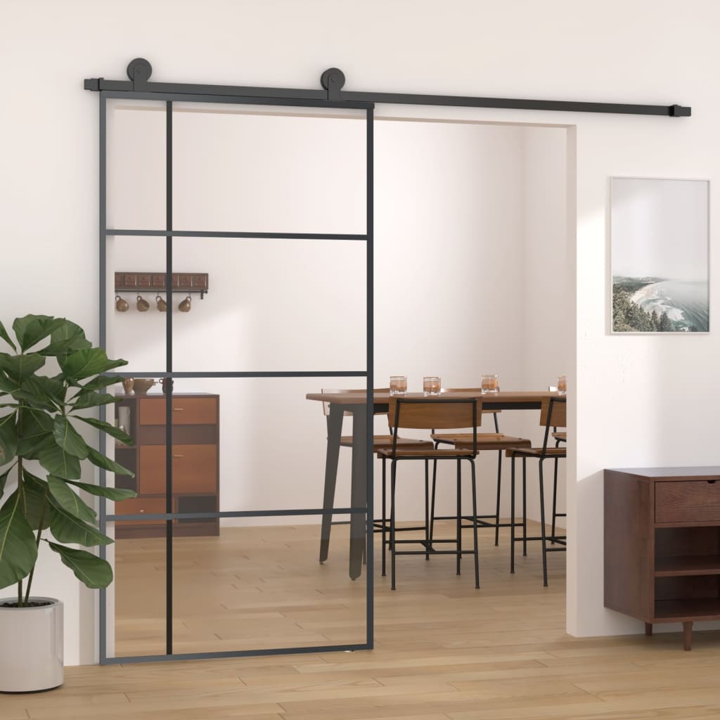 VidaXL Schuifdeur 102,5x205 cm ESG-glas en aluminium zwart