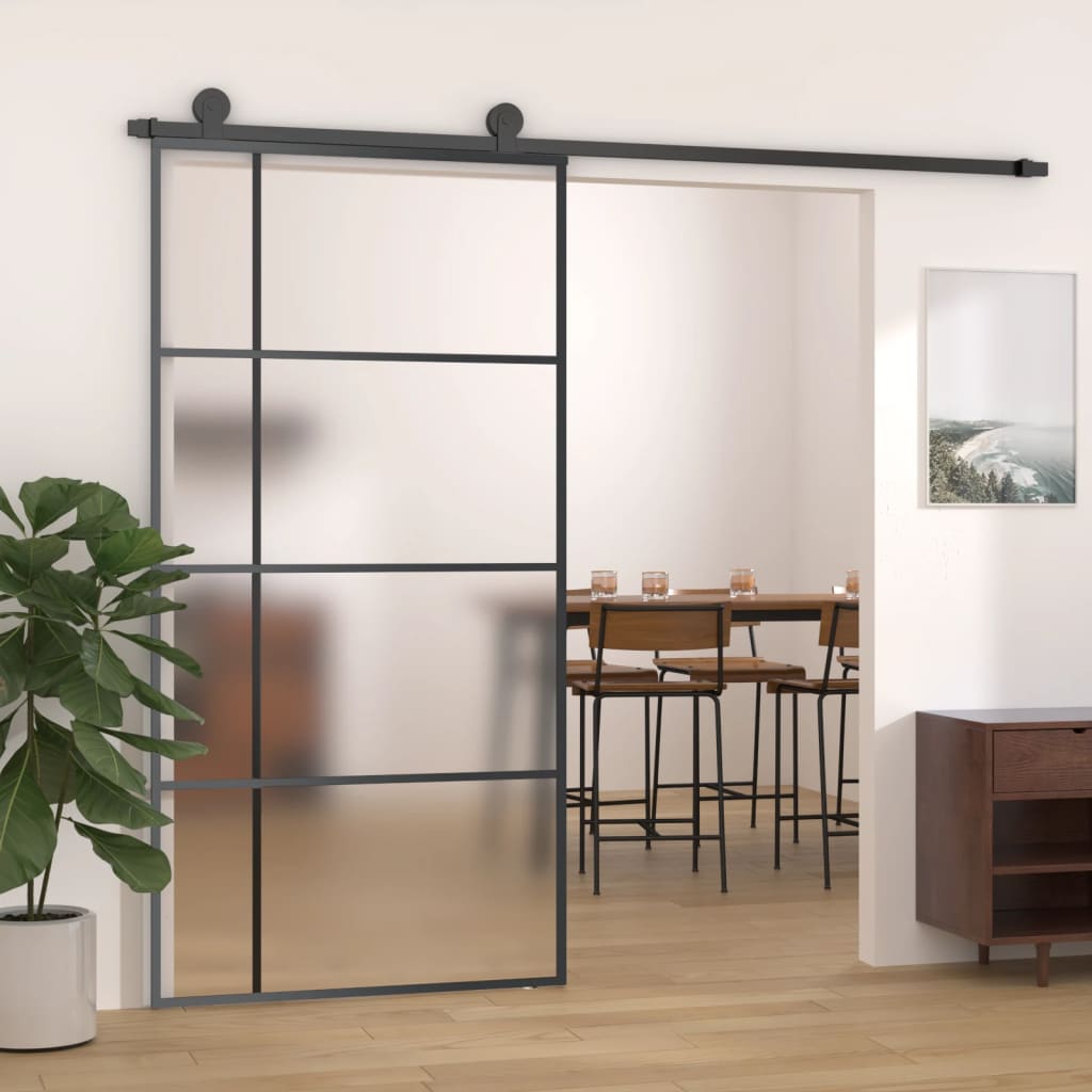 Puerta corredera de Vidaxl 102.5x205 cm de vidrio ESG mate y negro de aluminio