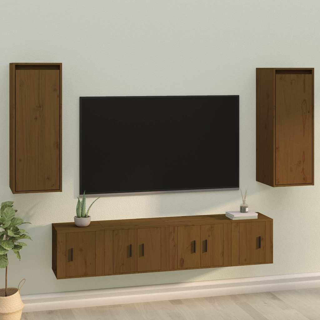 Vidaxl wandkasten 2 st 30x30x80 cm massief grenenhout honingbruin