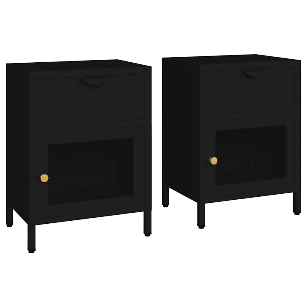 Vidaxl nachtkastjes 2 st 40x30x54,5 cm staal en glas zwart