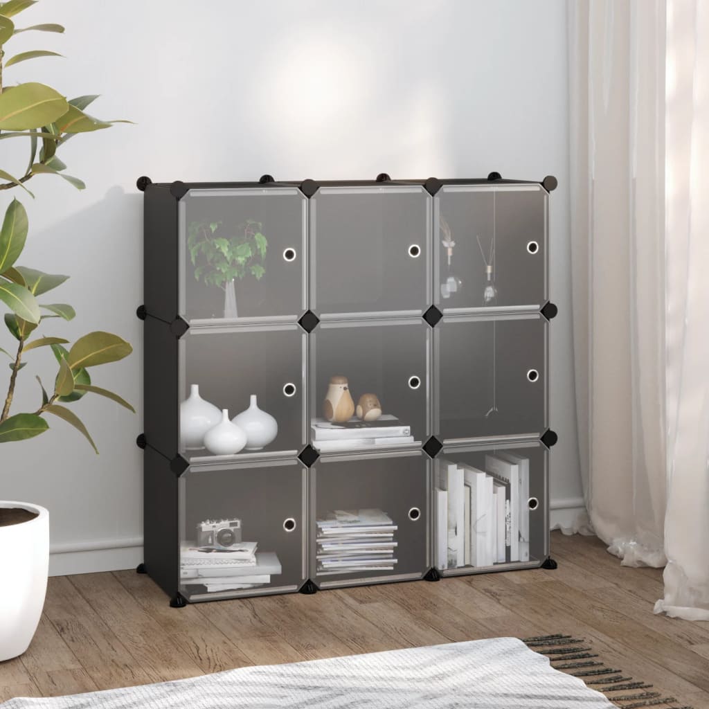 Vidaxl Storage furniture with 9 compartments and doors polypropene black