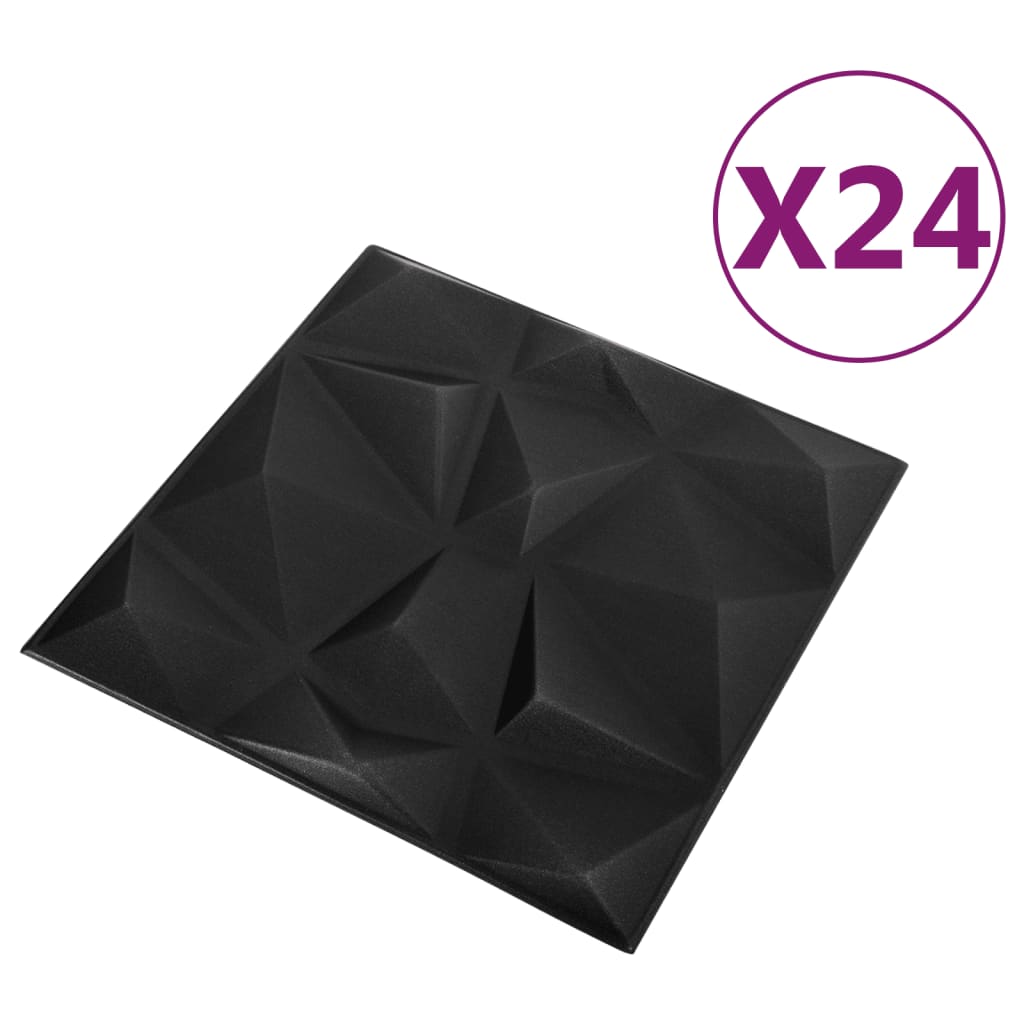 Vidaxl 24 ST stenske plošče 3d diamant 6 m² 50x50 cm črna