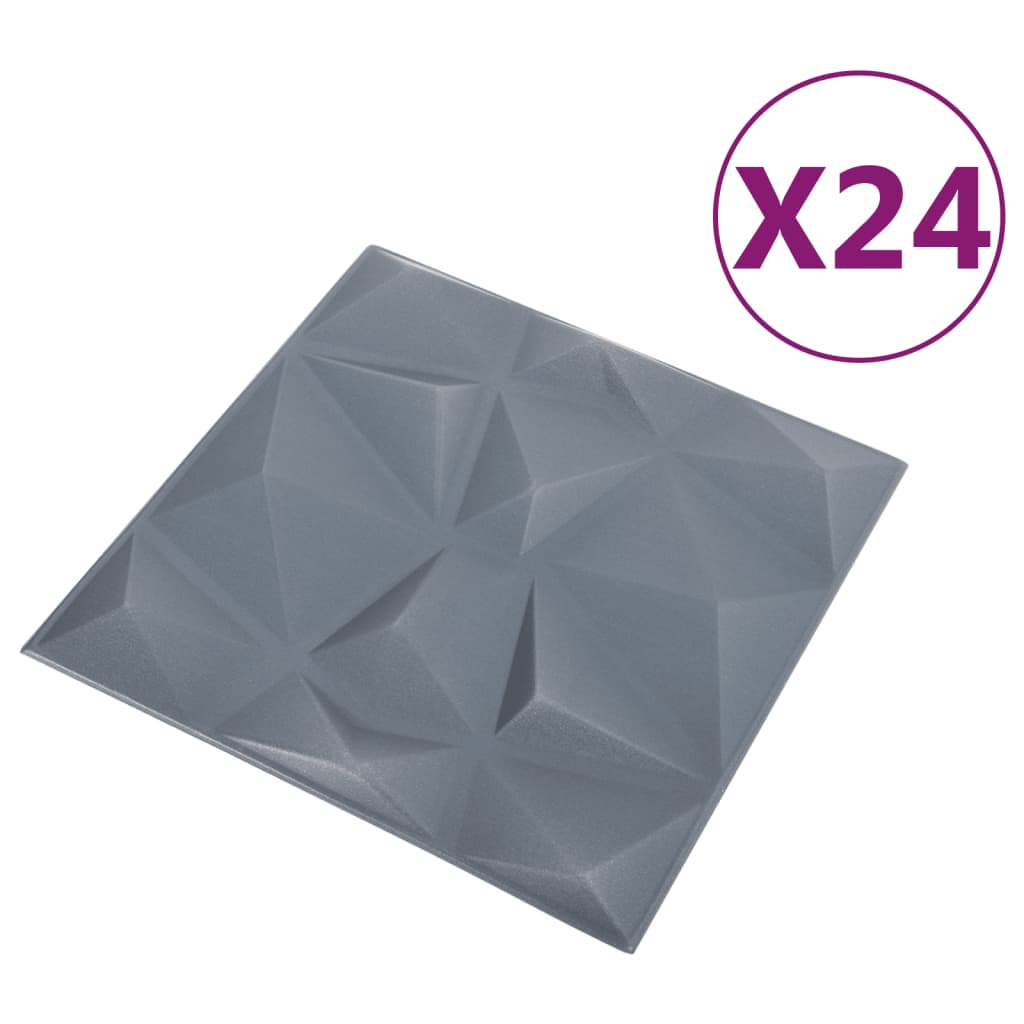 Vidaxl 24 st väggpaneler 3d diamant 6 m² 50x50 cm grå