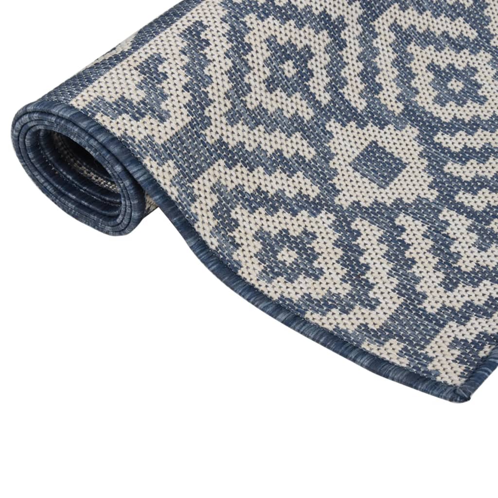 Vidaxl Außen Teppich mit Muster flach -100x200 cm blau