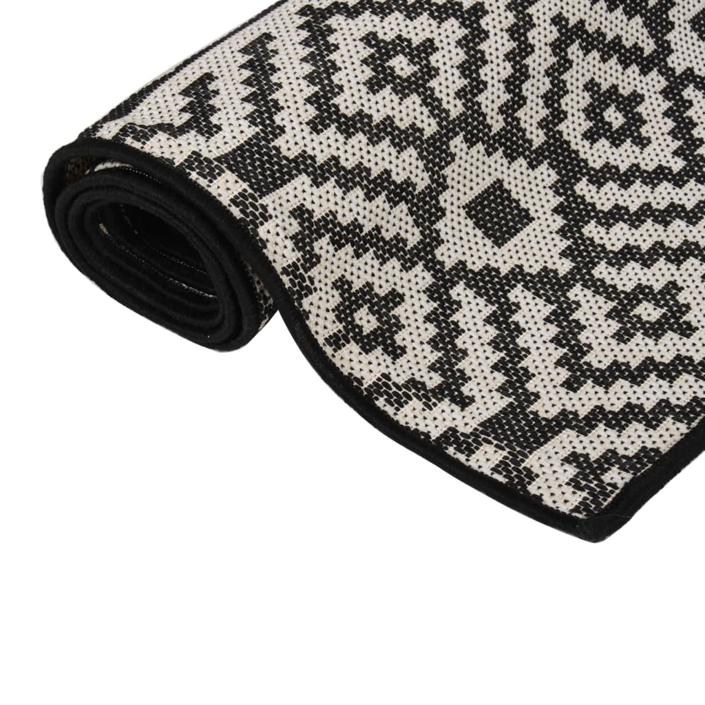 Vidaxl Außen Teppich mit Muster flach -100x200 cm schwarz