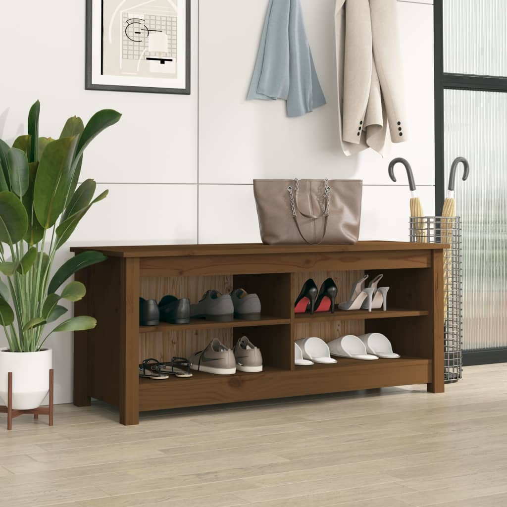 Vidaxl Shoes Bank 110x38x45.5 cm Miele di pino solido