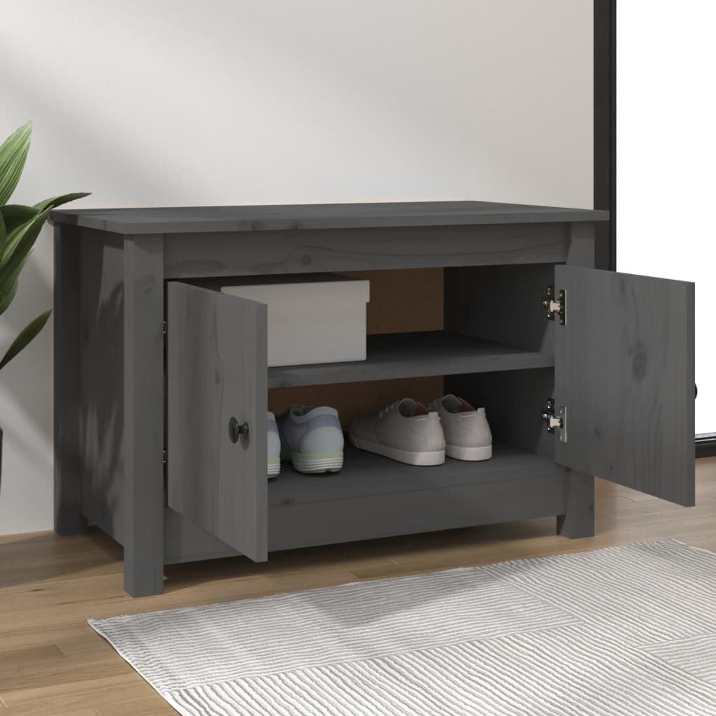 Vidaxl Cabinet da scarpe 70x38x45.5 cm Grigio in pino solido