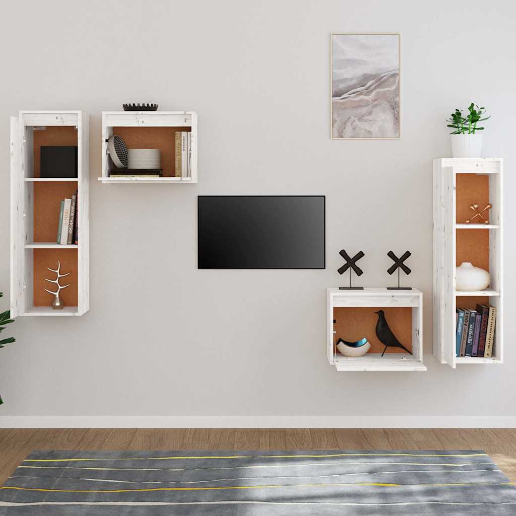 Vidaxl tv-meubelen 4 st massief grenenhout wit