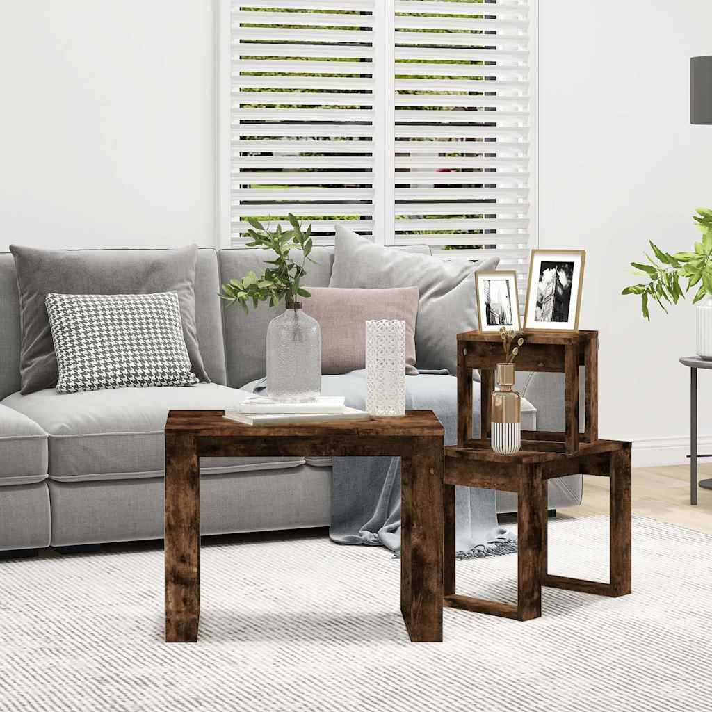 Vidaxl 3-delige tafeltjesset bewerkt hout gerookt eikenkleurig