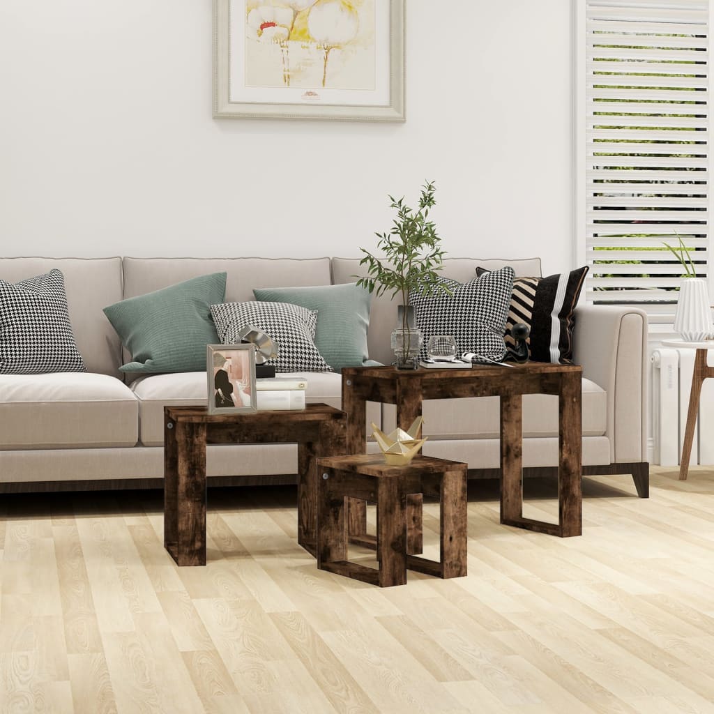 Vidaxl 3-delige tafeltjesset bewerkt hout gerookt eikenkleurig