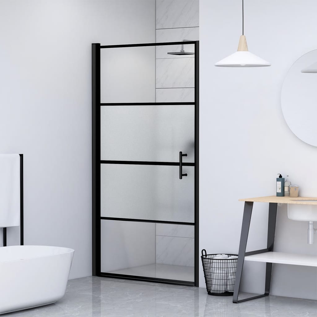 Vidaxl Douche Porte à moitié -mat 81x195 cm en verre durci noir