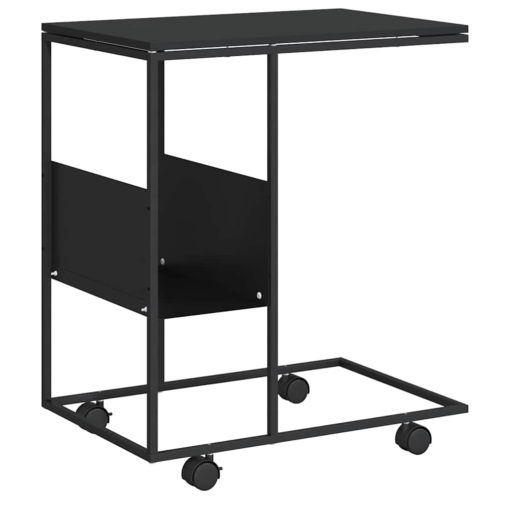 Vidaxl bijzettafel met wieltjes 55x36x63,5 cm bewerkt hout zwart
