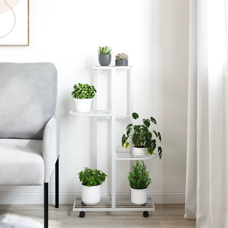 Vidaxl Blütenstandard mit Rädern 4-Schicht 44x23x80 cm Eisen weiß