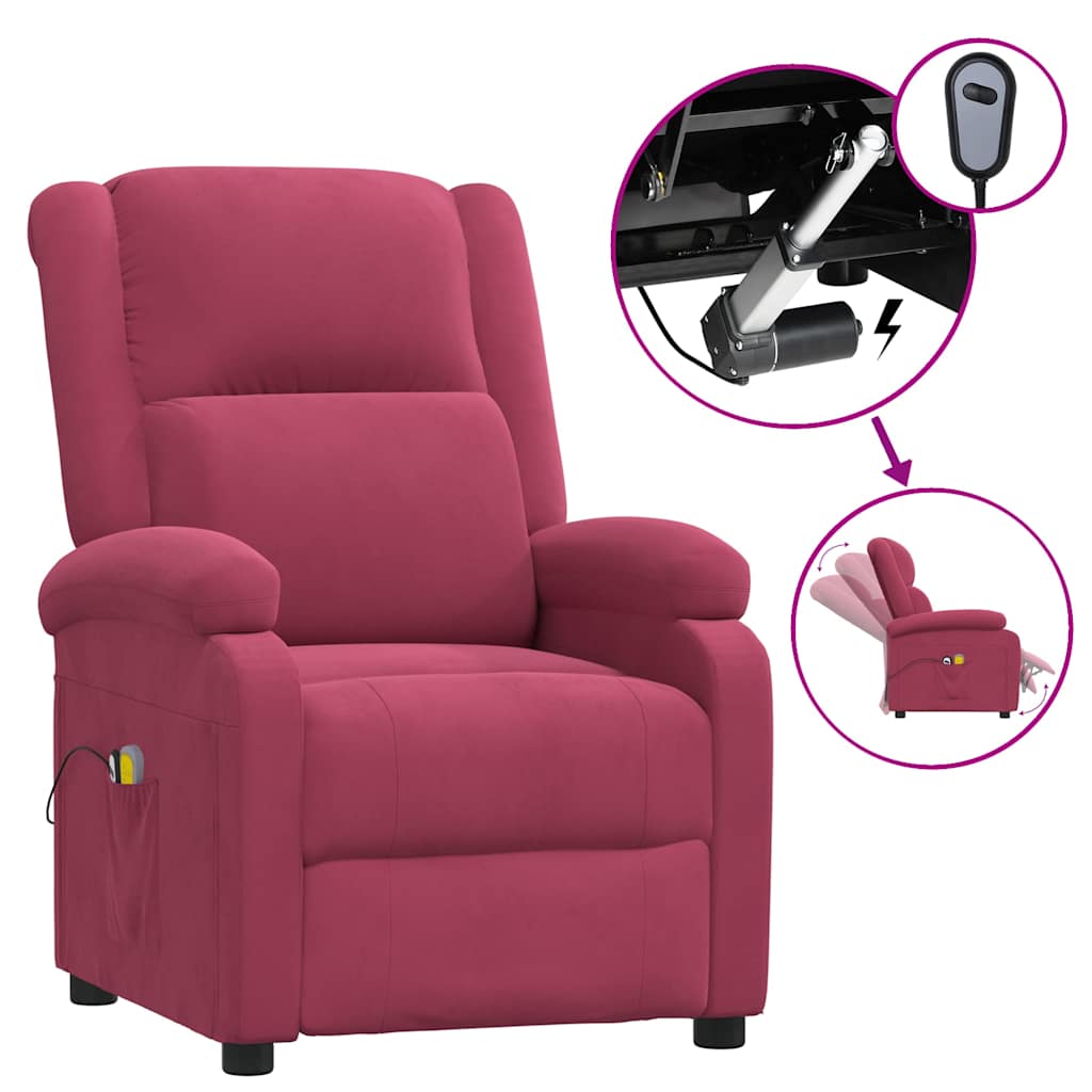 Vidaxl massagestoel elektrisch fluweel wijnrood
