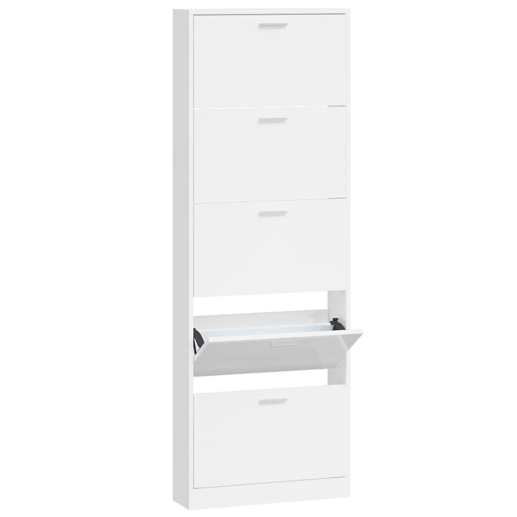 Vidaxl Cabinet da scarpe 59x17x169 cm Bianco lucido in legno trasformato