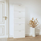 Vidaxl Cabinet da scarpe 59x17x169 cm Bianco lucido in legno trasformato