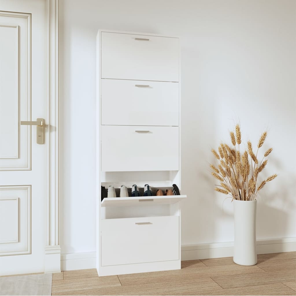 Vidaxl Cabinet da scarpe 59x17x169 cm Bianco lucido in legno trasformato