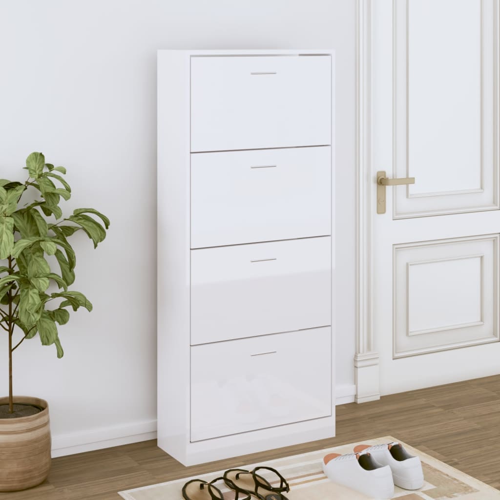 Vidaxl Shoe Cabinet 63x24x147 cm Property Wood High Gloss White