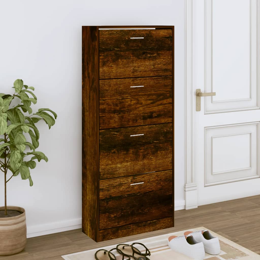 Armoire à chaussures Vidaxl 63x24x147 cm en bois de bois de bois fumé coloré