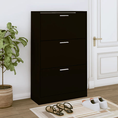 Vidaxl Schuhschrank 63x24x103 cm verarbeitetes Holz schwarz