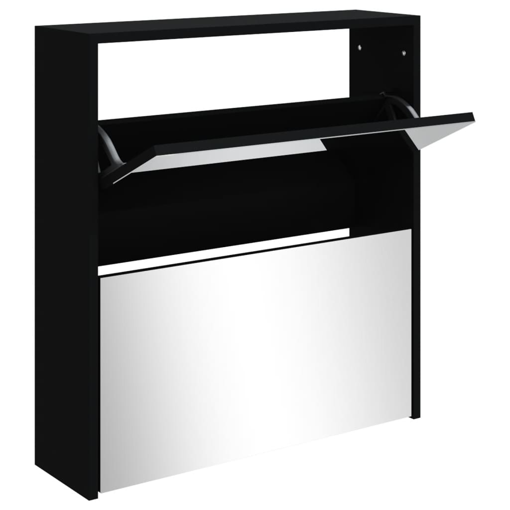 Vidaxl Cabinet da scarpe con specchio a 2 strati 63x17x67 cm nero