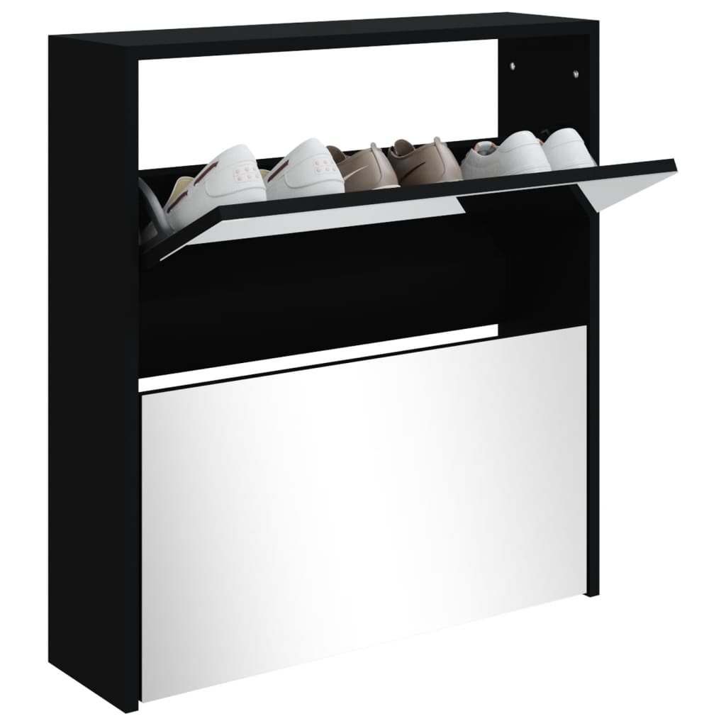 Vidaxl Cabinet da scarpe con specchio a 2 strati 63x17x67 cm nero