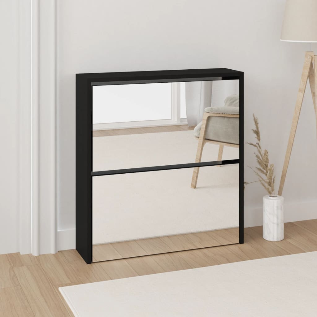 Vidaxl Cabinet da scarpe con specchio a 2 strati 63x17x67 cm nero