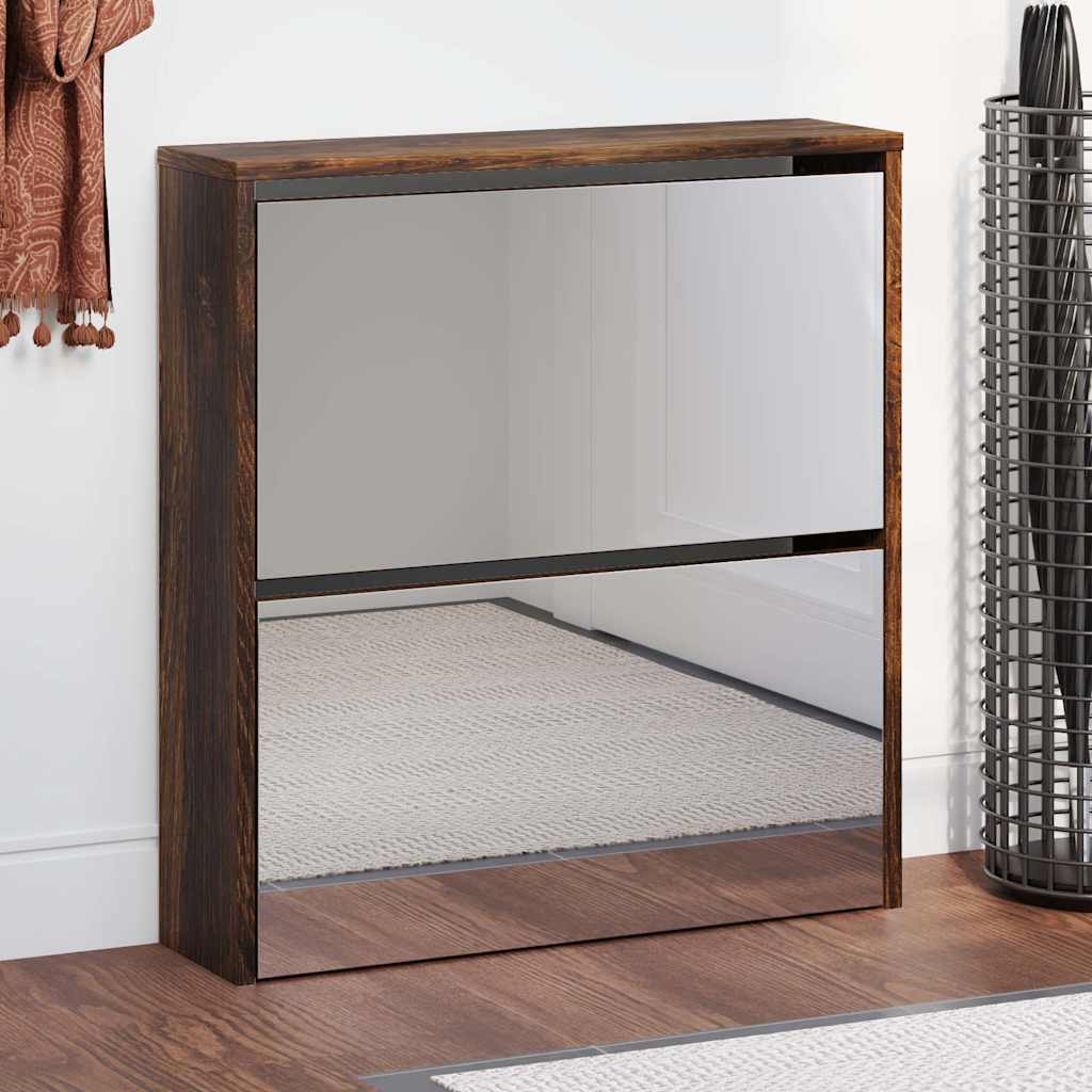 Vidaxx Schuhschrank mit Spiegel 2-lagig 63x17x67 cm Räuchereiche