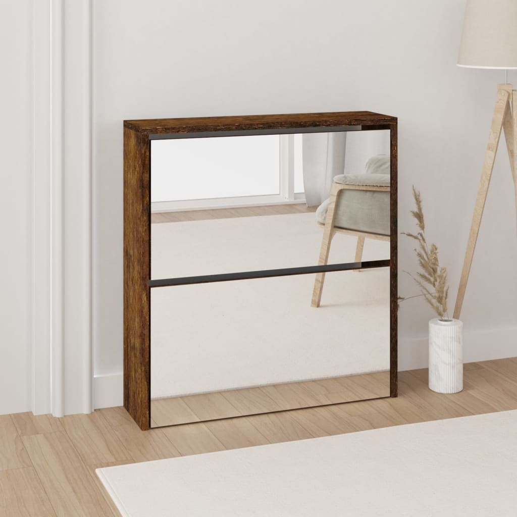 Armoire à chaussures Vidaxl avec miroir 2 couches 63x17x67 cm chêne fumé