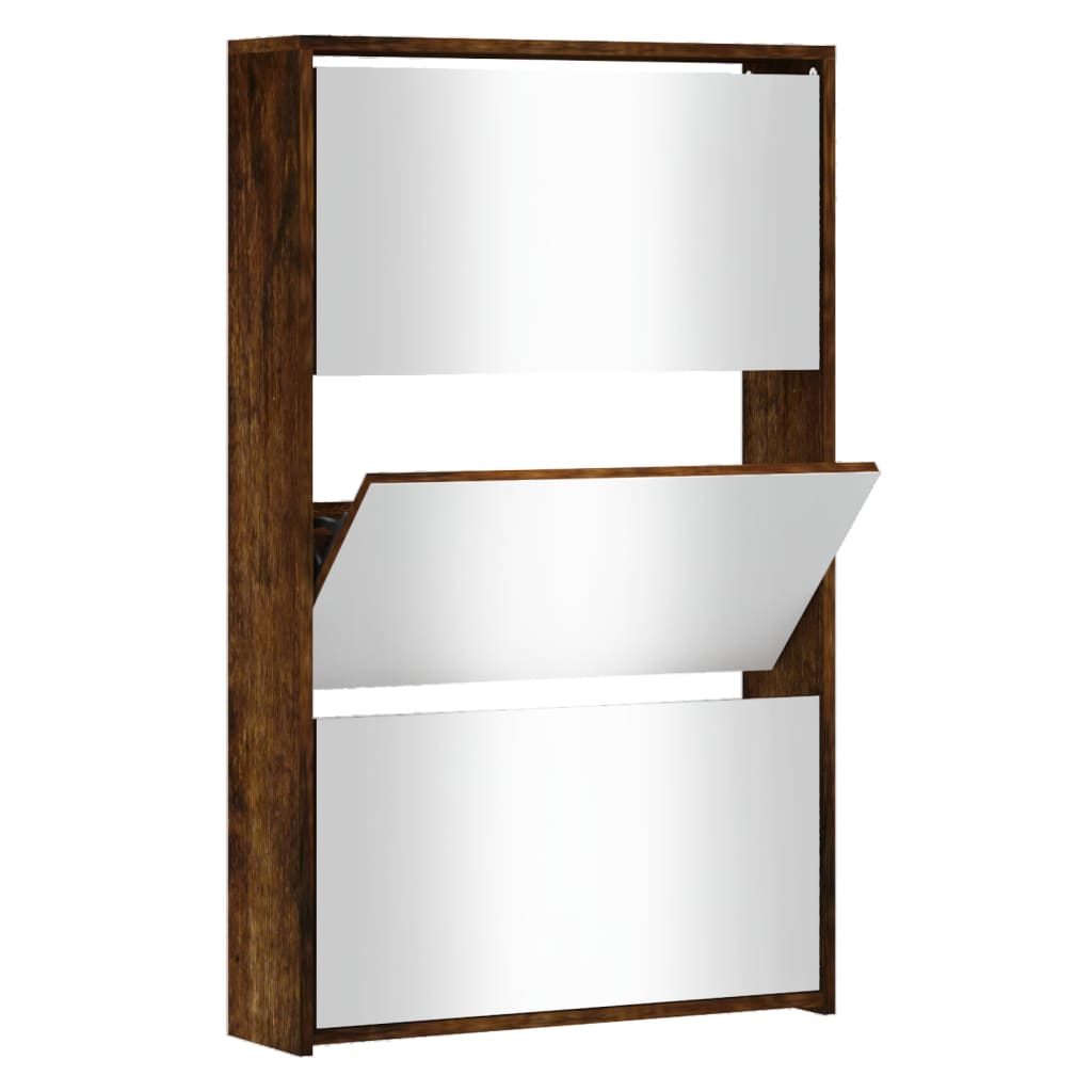 VidaXL shoe cabinet with mirror 3-layer 63x17x102.5 cm smoked oak