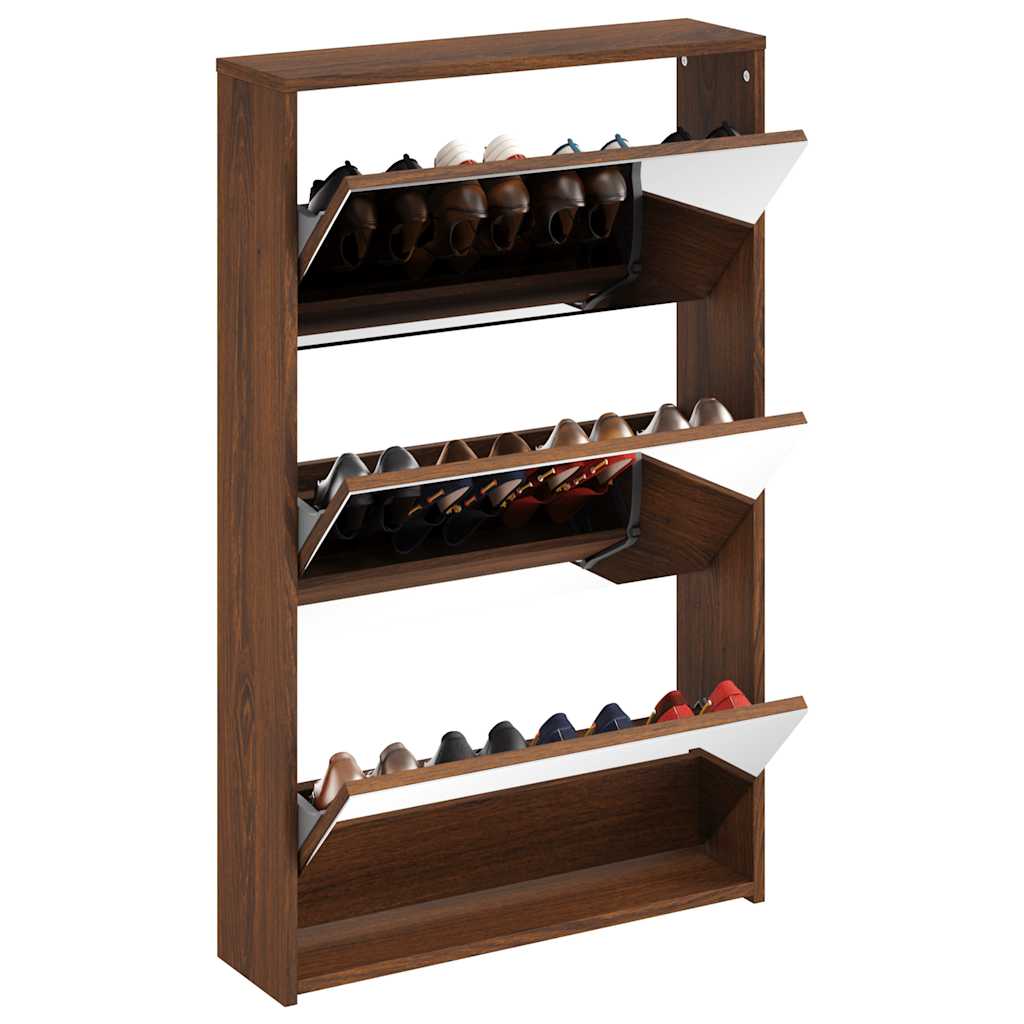 VidaXL Schuhschrank mit Spiegel 3-stöckig 63x17x102,5 cm braune Eiche