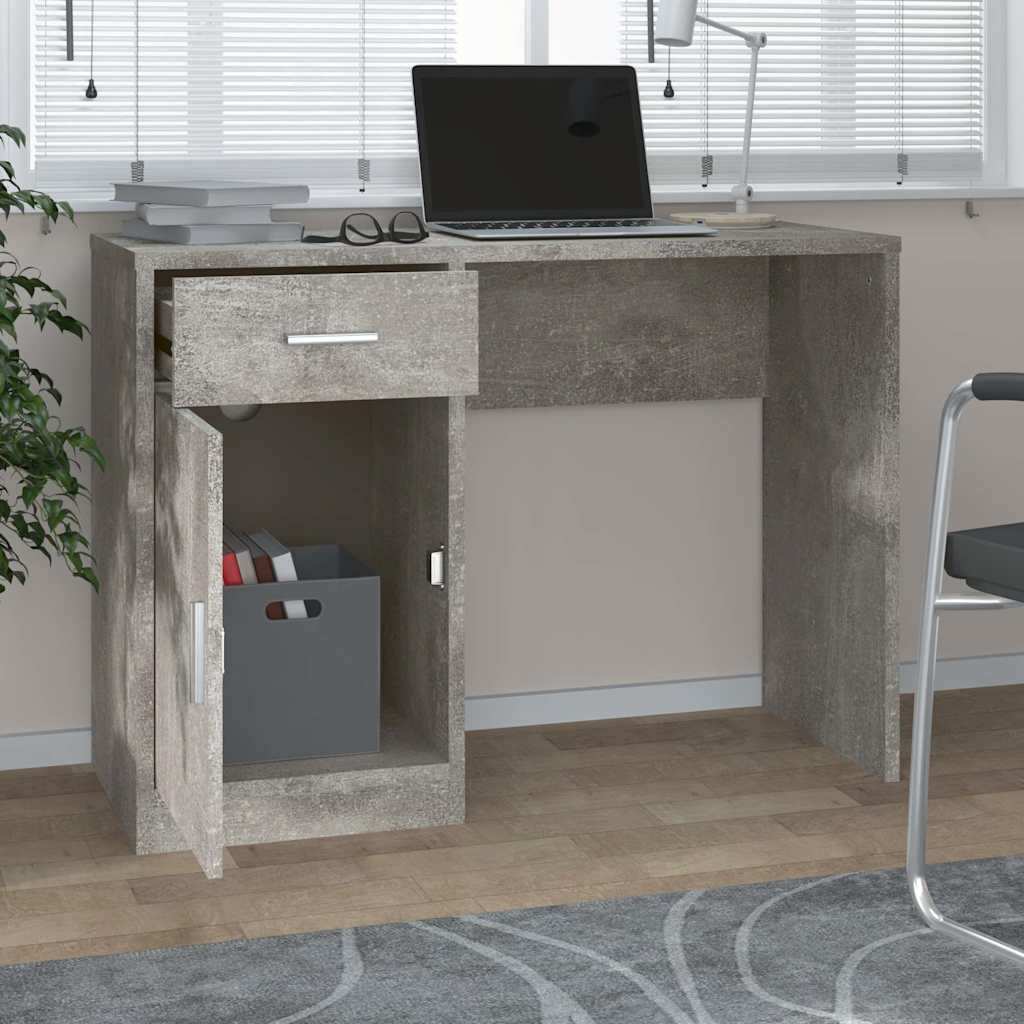 Vidaxl bureau met kast en lade 100x40x73 cm bewerkt hout betongrijs